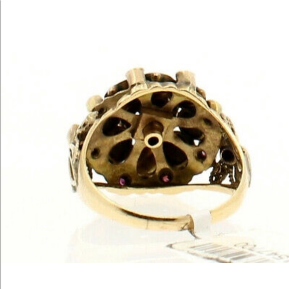 Vintage Linz 14k Yellow Gold Tiger’s Eye Ruby Ring - Picture 4 of 11